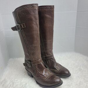 Black Star Women's Boots Size 8.5 Brown Leather Studded Zipper Western Cowboy